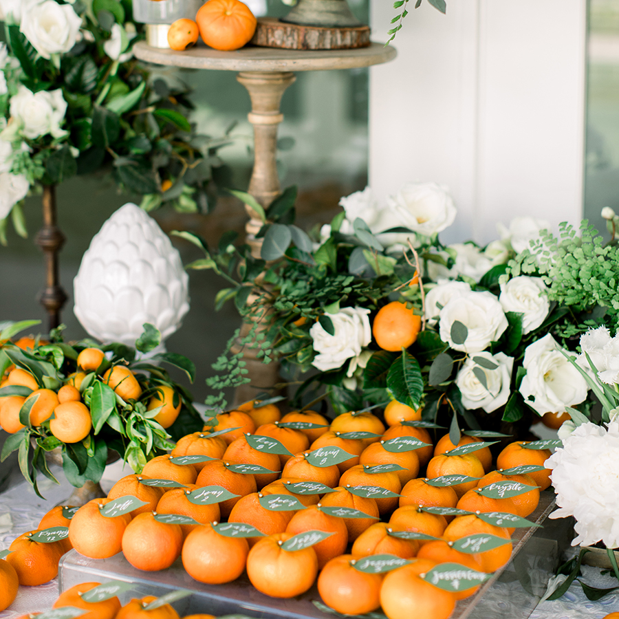 Orange fruit wedding escort card Orange fruit wedding escort card