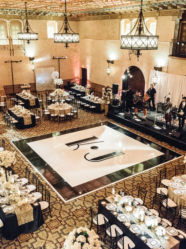 modern black and white wedding reception