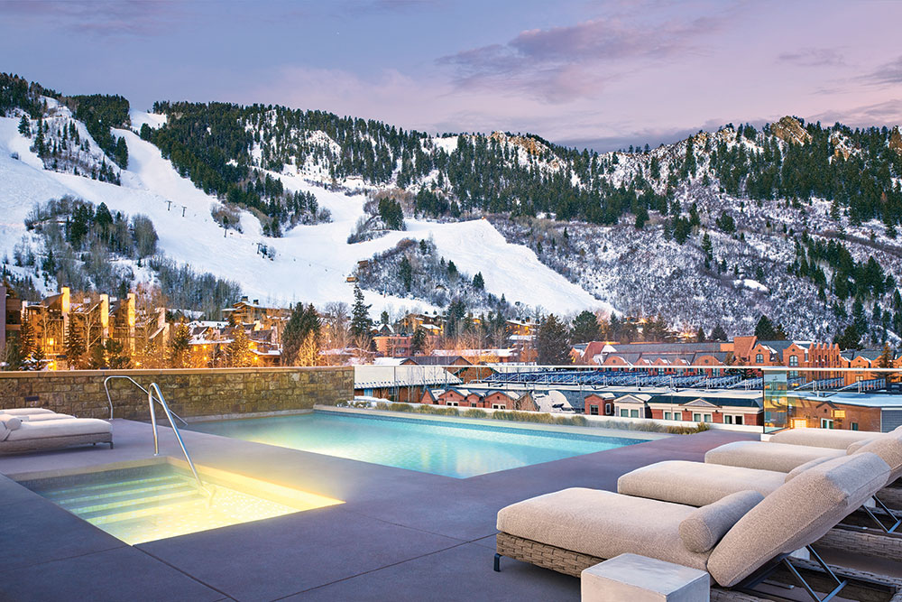 Aspen Colorado pool with snow covered mountains Aspen Colorado pool with snow covered mountains
