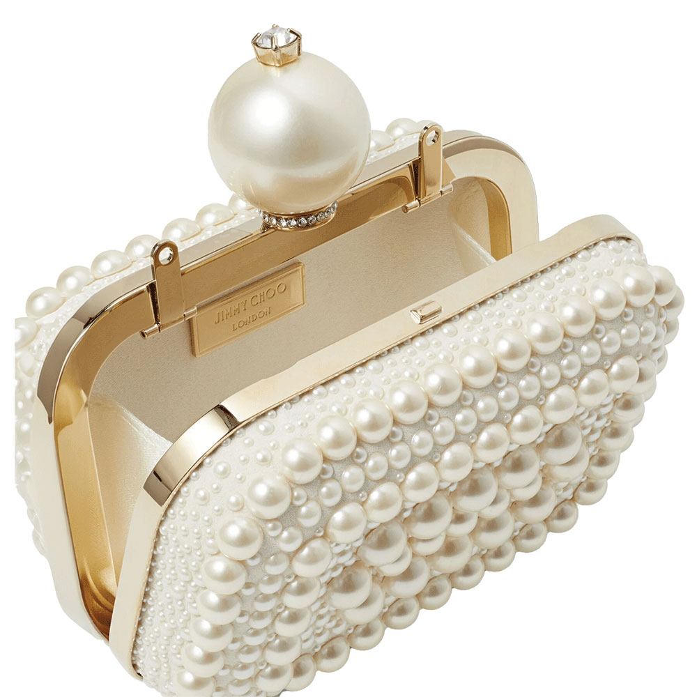 Micro Cloud Clutch with All-Over Pearl Embellishment by Jimmy Choo Micro Cloud Clutch with All-Over Pearl Embellishment by Jimmy Choo