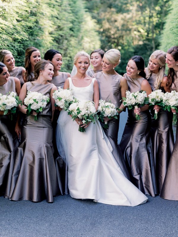 bridal party metallic mermaid gowns