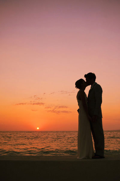 sunset beach wedding photo