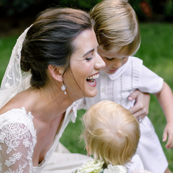 bride with kids at wedding